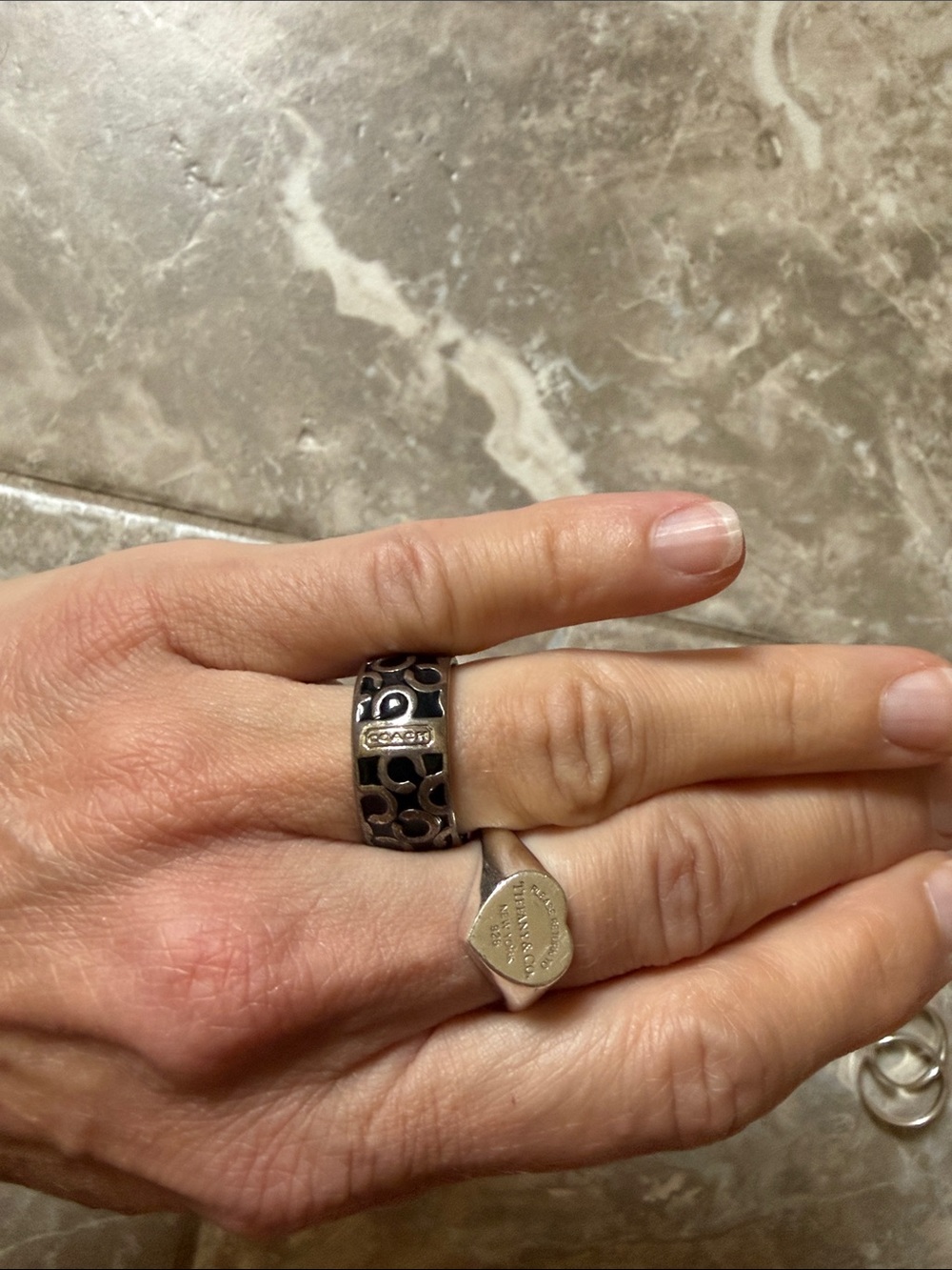 Coach Silver-Tone Cutout Logo Band Ring